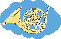 french horn brass music instrument blue background clipart