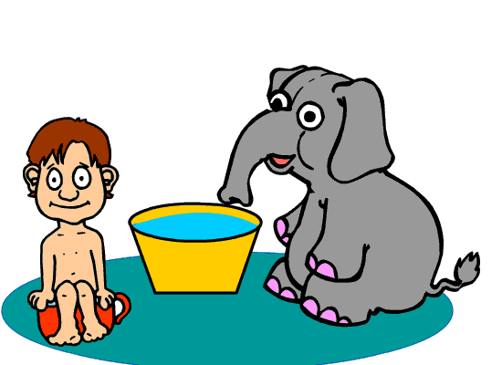elephant sprays water on a child