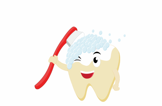 Tooth character with toothbrush animated clipart
