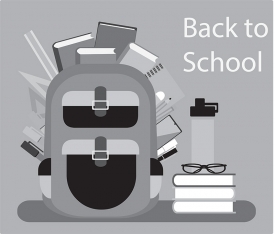 back to school bagpack filled with books and supplies gray color