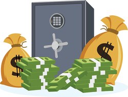 biometric safe surrounded by bags on money clipart