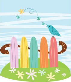 bird sitting on colorful fence clipart