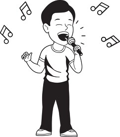 black white boy singing with microphone clipart