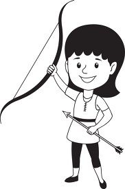 black white girl lifting bow and arrow archery clipart