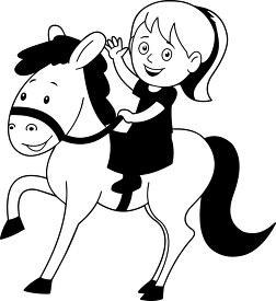 black white girl on horse preparing for a ride clipart