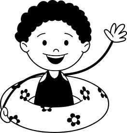 black white summer sports kid with airtube in pool clipart