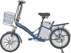 blue electric bicycle with basket clipart