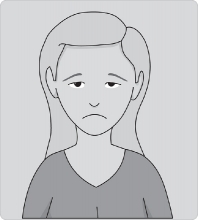 bored female facial expression gray