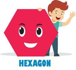 boy holds hexagon cartoon shape geometry character clipart