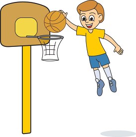 boy jumping to make a basket clipart