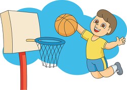 boy jumping to make dunk basketball