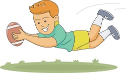 boy leaps in the air to catch rugby ball clipart