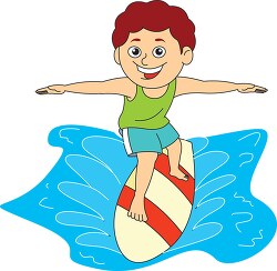 boy riding a wave on surf board clipart