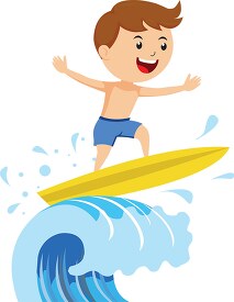 boy riding large wave on surfboard clipart