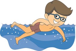 boy swimming wearing eye goggles clipart