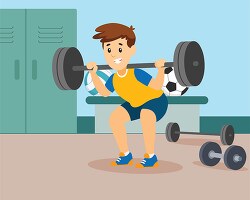 boy weightlifting inside gym clipart