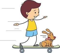 boy with his dog on skateboard
