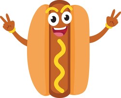 cartoon hot dog character with mustard clipart