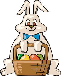 cartoon style easter bunny holding basket with eggs