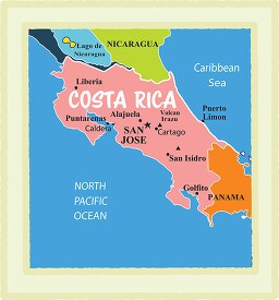 costa rica country map color border clipart