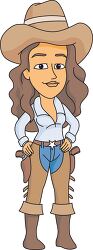 cowgirl wearing hat boots chaps clipart