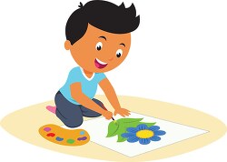 cute little boy painting artist clipart