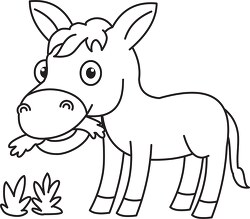 donkey eating grass black white outline