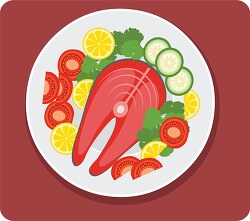 fish on plate food with vegetables clipart