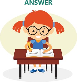 girl answer in notebook in the classroom school clipart