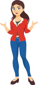 girl in blue jeans and red shirt clothing clipart