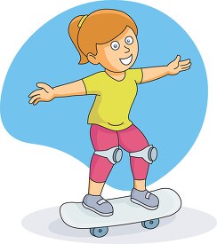 girl with knee pads riding skateboard clipart