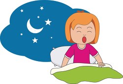 girl yawning at night with moon and stars