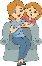 happy mother and daughter sitting in a chair