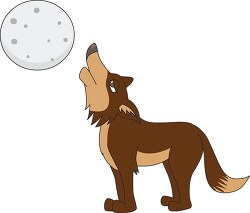howling coyote under moon clipart