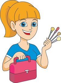 makeup artist holding brushes clipart