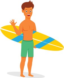 male surfer standing holding surfboard summer clipart