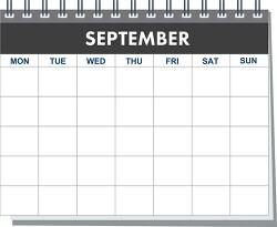 month spiral september calendar black white clipart