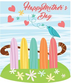 mothers day bird sitting on colorful fence clipart