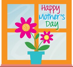 mothers day flower pot in window clipart