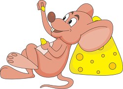 mouse eating resting on cheese clipart