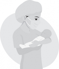 nurse holding newborn baby gray color