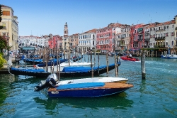 Gondolas long the Grand Canal Venice Italy
