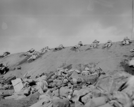 Marines of the 5th Division inch their way up a slope on Red Beach