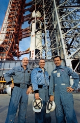 The crew of Apollo 10 pose at pad 39-B