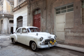 white vintage car in Old Havana