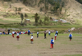 Women playing soccer at altitudes near 12 000 feet Peru