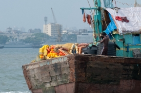 Wooden fishing boats in Arabian Sea near Mumbai Photo