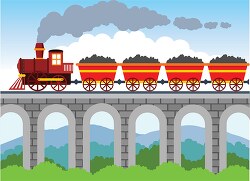 rain loaded with coal riding over the bridge clipart