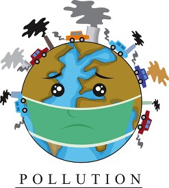 sad earth character wearing mask for industrial pollution earth 