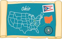scrolled usa map showing ohio state map flag clipart